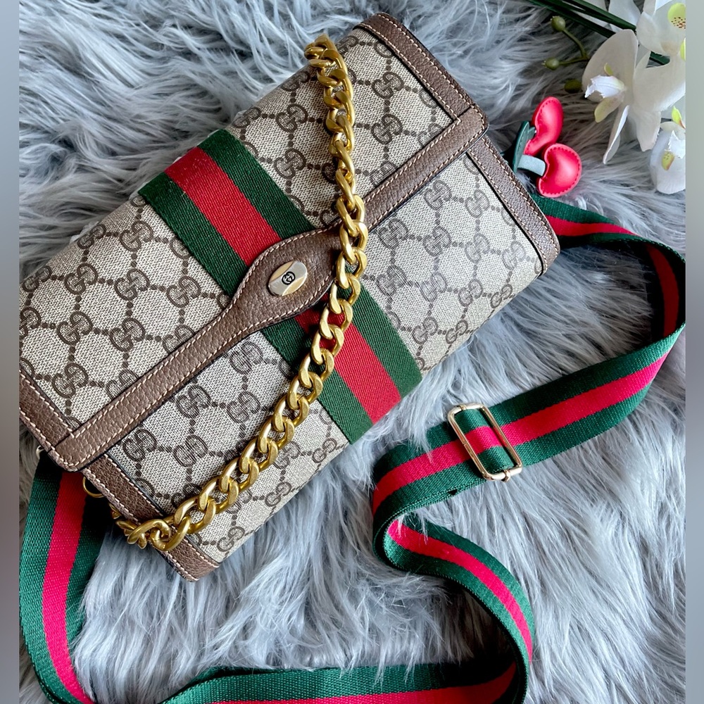 Authentic Gucci vintage web sherry line clutch bag 89.01.006 (KLV15)